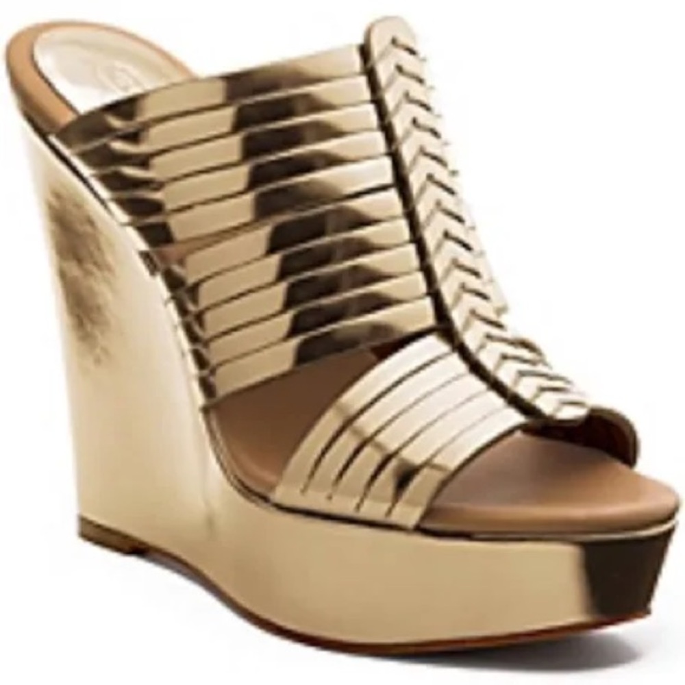 Coach Bristol Gold Mirror Metallic Wedge Sandals Size 7B - Picture 3 of 15